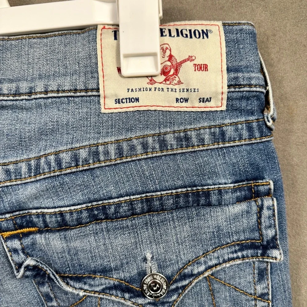 True‎ Religion Jeans Mens 34 Blue Distressed Horseshoe Flap Pocket Excellent